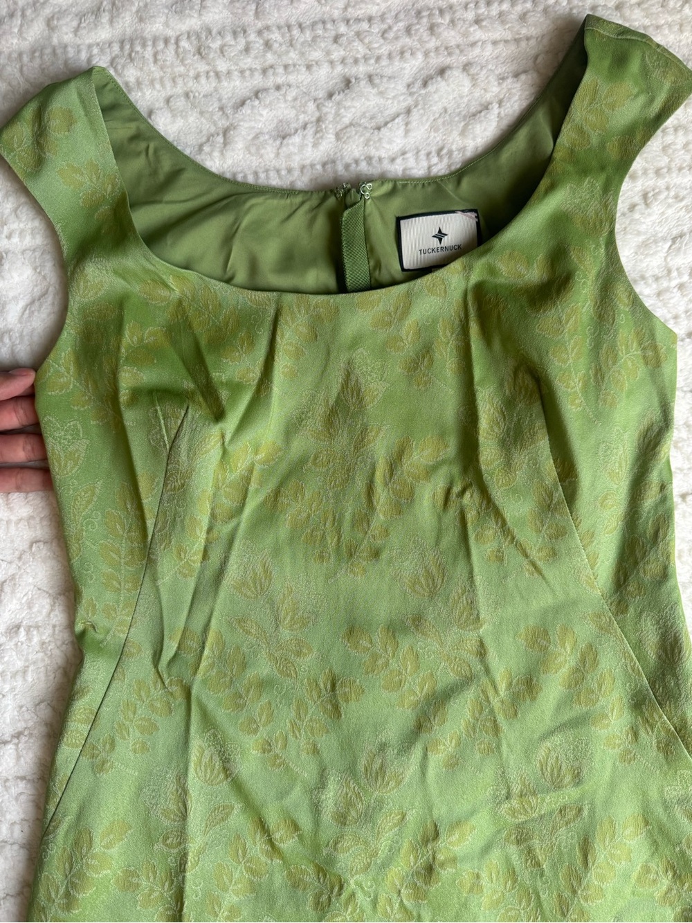 Tuckernuck Romy Midi Dress Tuileries Vine Green Stretch Jacquard Sheath Size 8 - Picture 7 of 13
